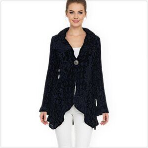 Cris Moda Positano Italy Black Velvet Chenille Embroidered Sweater Jacket M L ?